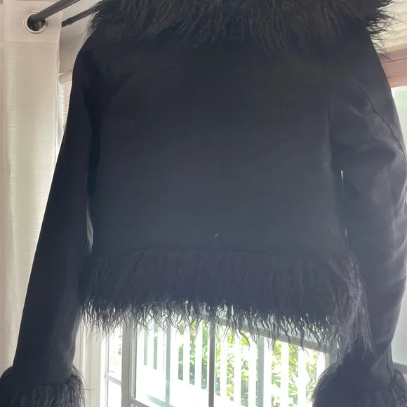 Black Faux Fur Trim Jacket - Picture 2 of 4